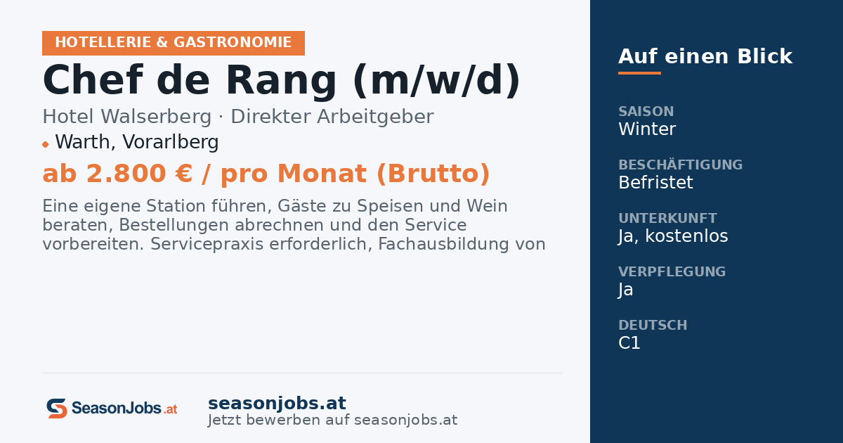 Chef de Rang (m/w/d) — Warth, Vorarlberg