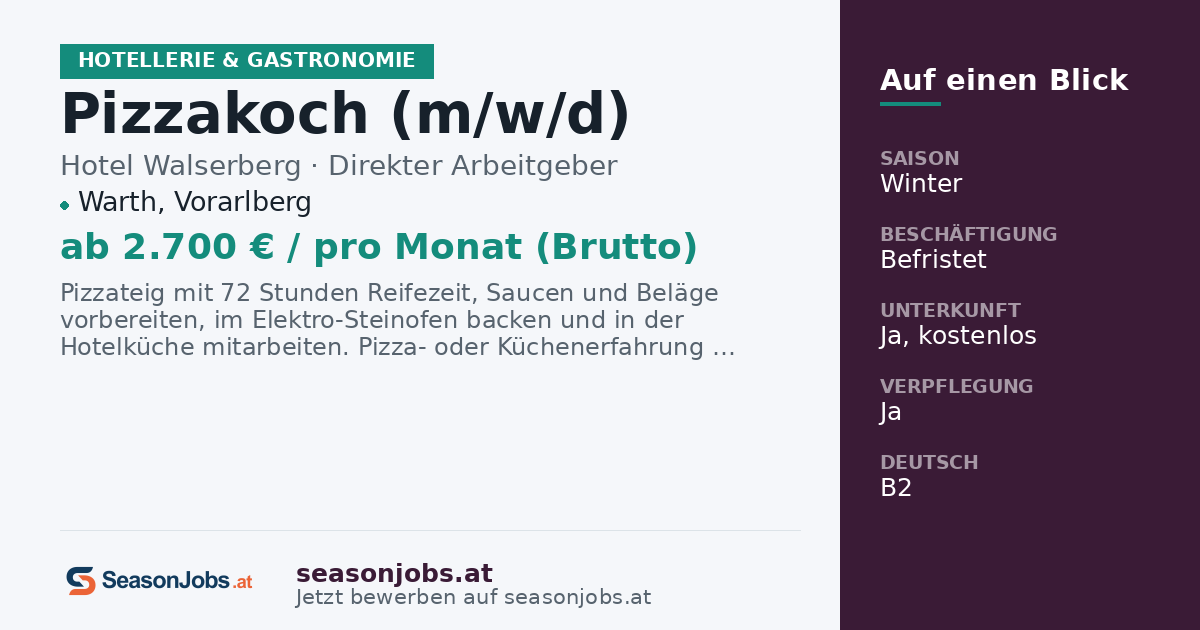Pizzakoch (m/w/d) — Warth, Vorarlberg