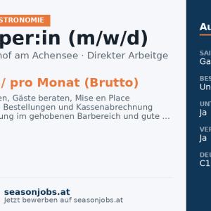Barkeeper:in (m/w/d) — Pertisau, Tirol