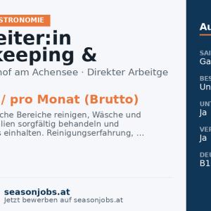 Mitarbeiter:in Housekeeping & Wäscherei (m/w/d) — Pertisau, Tirol