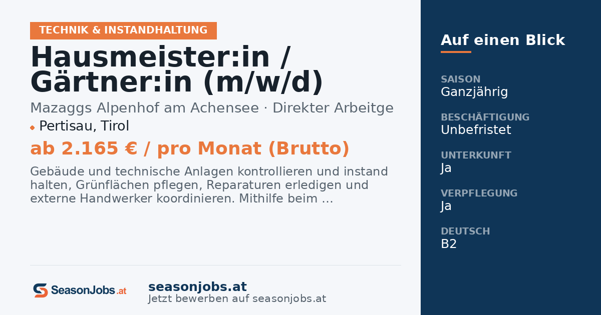 Hausmeister:in / Gärtner:in (m/w/d) — Pertisau, Tirol