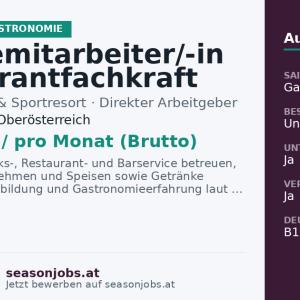 Servicemitarbeiter/-in Restaurantfachkraft (m/w/d) — Aigen-Schlägl, Oberösterreich