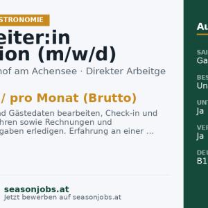 Mitarbeiter:in Rezeption (m/w/d) — Pertisau, Tirol