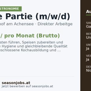 Chef de Partie (m/w/d) — Pertisau, Tirol