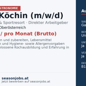 Koch / Köchin (m/w/d) — Aigen-Schlägl, Oberösterreich
