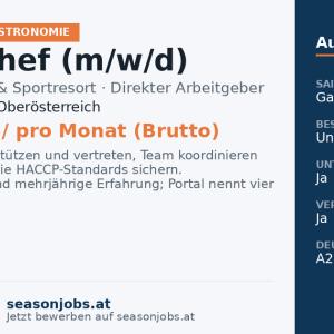 Sous-Chef (m/w/d) — Aigen-Schlägl, Oberösterreich