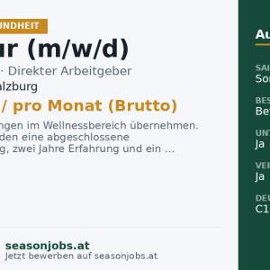 Masseur (m/w/d) — Untertauern, Salzburg