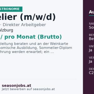 Sommelier (m/w/d) — Untertauern, Salzburg