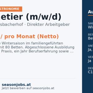 Entremetier (m/w/d) — Tux, Tirol