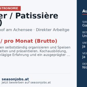 Patissier / Patissière (m/w/d) — Pertisau, Tirol