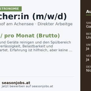 Abwäscher:in (m/w/d) — Pertisau, Tirol