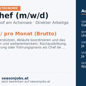 Sous-Chef (m/w/d) — Pertisau, Tirol