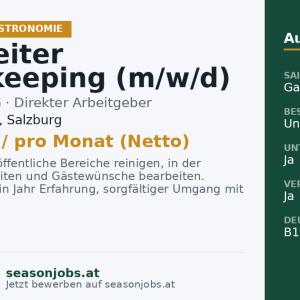 Mitarbeiter Housekeeping (m/w/d) — Bad Hofgastein, Salzburg