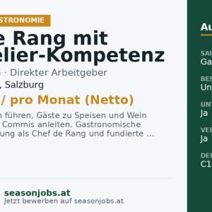 Chef de Rang mit Sommelier-Kompetenz ab November (m/w/d) — Bad Hofgastein, Salzburg