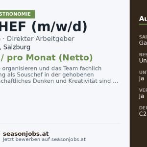 SOUSCHEF (m/w/d) — Bad Hofgastein, Salzburg