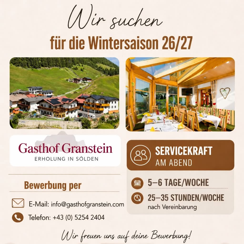 Servicekraft am Abend (Wintersaison 26/27) — Sölden, Tirol