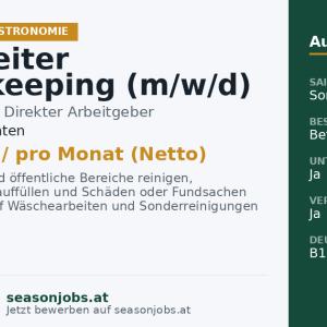 Mitarbeiter Housekeeping (m/w/d) — Seeboden, Kärnten