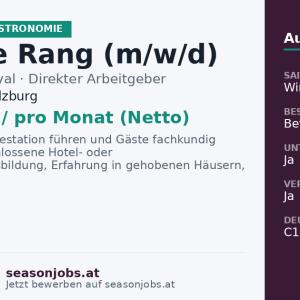 Chef de Rang (m/w/d) — Obertauern, Salzburg