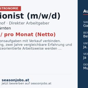 Rezeptionist (m/w/d) — Feld am See, Kärnten