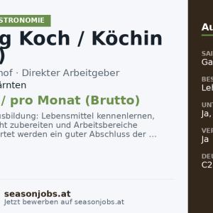 Lehrling Koch / Köchin (m/w/d) — Feld am See, Kärnten