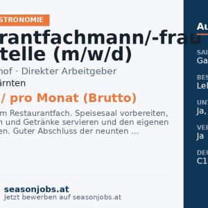 Restaurantfachmann/-frau – Lehrstelle (m/w/d) — Feld am See, Kärnten