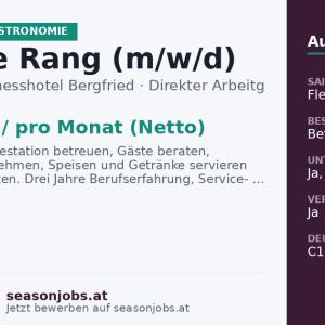 Chef de Rang (m/w/d) — Tux, Tirol