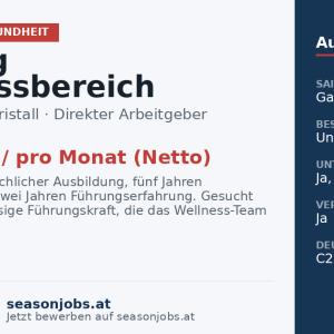 Leitung Wellnessbereich (m/w/d) — Pertisau, Tirol
