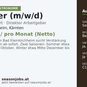 Patissier (m/w/d) — Bad Kleinkirchheim, Kärnten