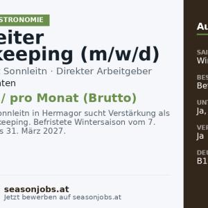 Mitarbeiter Housekeeping (m/w/d) — Hermagor, Kärnten