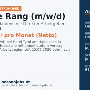 Chef de Rang (m/w/d) — Haldensee, Tirol