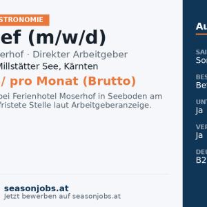 Souschef (m/w/d) — Seeboden am Millstätter See, Kärnten