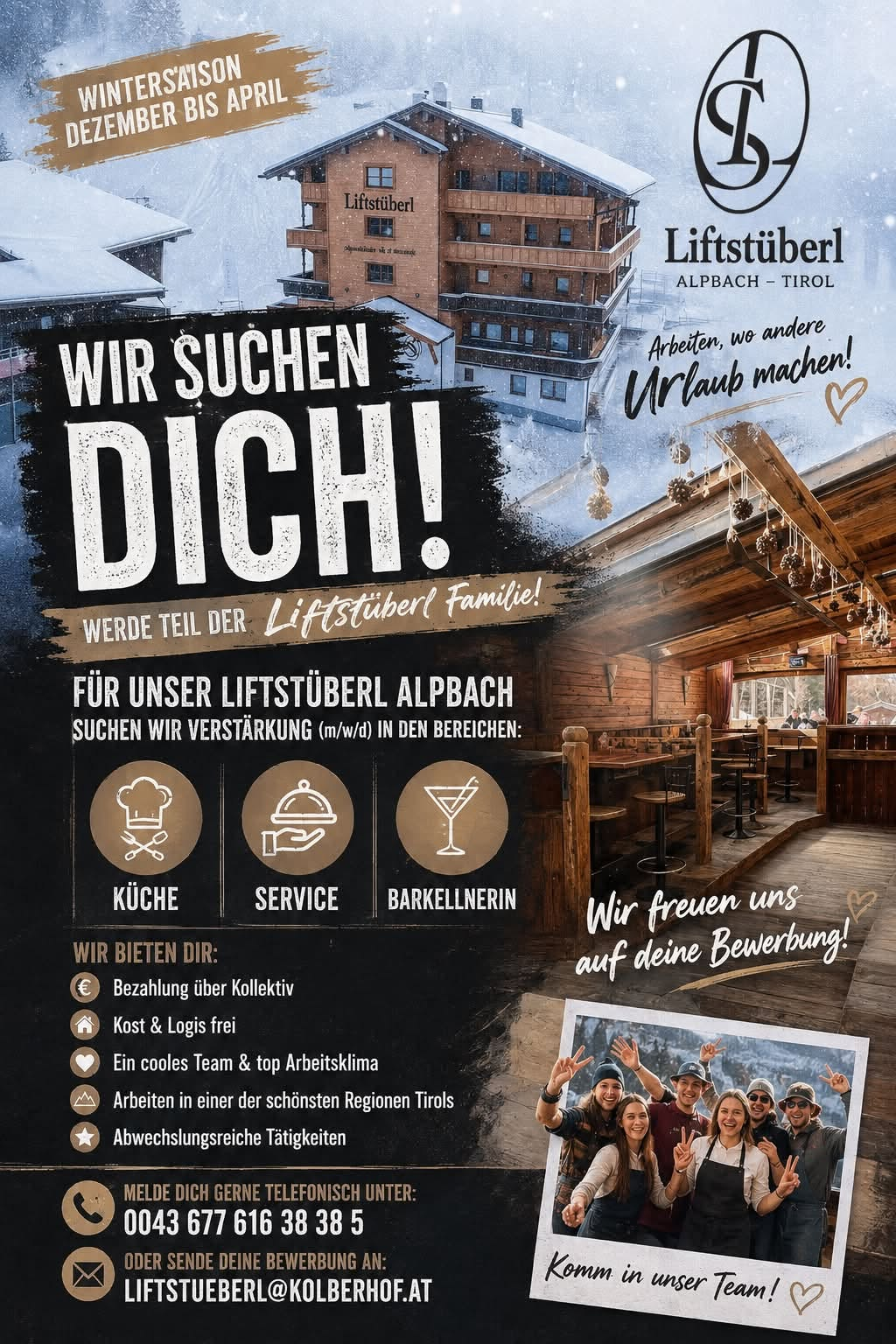 Mitarbeiter:innen (m/w/d) für Küche, Service & Bar – Wintersaison — Alpbach, Tirol