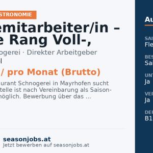 Servicemitarbeiter/in – Chef de Rang Voll-, Teilzeit oder Aushilfe — Mayrhofen, Tirol