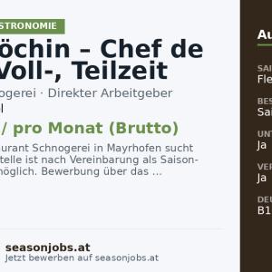 Koch/Köchin – Chef de Partie Voll-, Teilzeit oder Aushilfe — Mayrhofen, Tirol