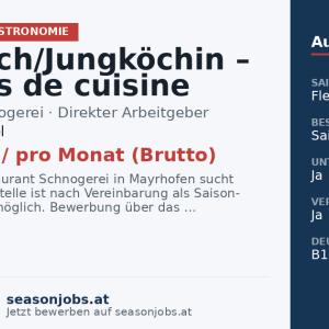 Jungkoch/Jungköchin – Commis de cuisine Voll-, Teilzeit oder Aushilfe — Mayrhofen, Tirol
