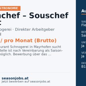 Küchenchef – Souschef Vollzeit — Mayrhofen, Tirol