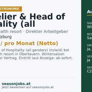 Sommelier & Head of Hospitality (all genders) (m/w/d) — Obertauern, Salzburg
