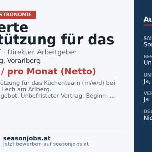 Talentierte Unterstützung für das Küchenteam (m/w/d) — Lech am Arlberg, Vorarlberg