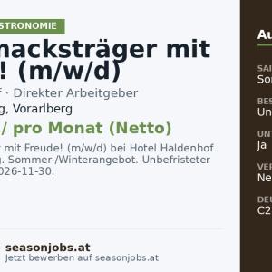 Geschmacksträger mit Freude! (m/w/d) — Lech am Arlberg, Vorarlberg