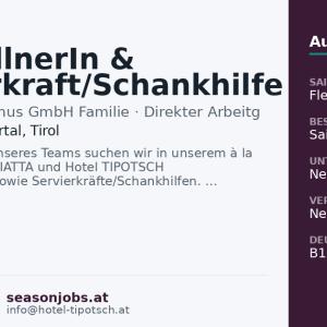 ZahlkellnerIn & Servierkraft/Schankhilfe (m/w/d) — Stumm im Zillertal, Tirol