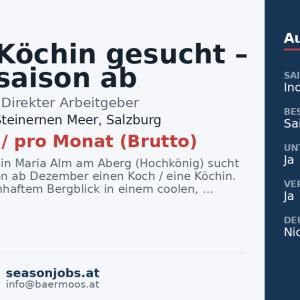 Koch / Köchin gesucht – Wintersaison ab Dezember — Maria Alm am Steinernen Meer, Salzburg