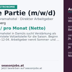 Chef de Partie (m/w/d) — Damüls, Vorarlberg