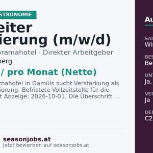 Mitarbeiter Reservierung (m/w/d) — Damüls, Vorarlberg