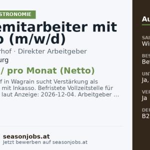 Servicemitarbeiter mit Inkasso (m/w/d) — Wagrain, Salzburg