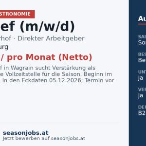 Souschef (m/w/d) — Wagrain, Salzburg