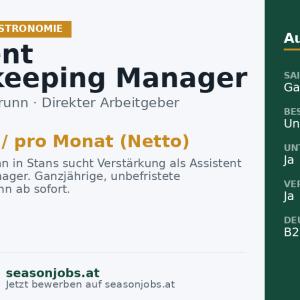 Assistent Housekeeping Manager (m/w/d) — Stans, Tirol
