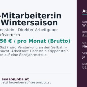 Saison-Mitarbeiter:in für die Wintersaison 2026/27 (m/w/d) — Obertraun, Oberösterreich