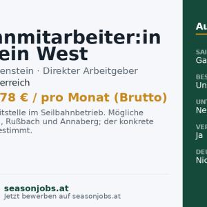 Seilbahnmitarbeiter:in Dachstein West (m/w/d) — Gosau, Oberösterreich