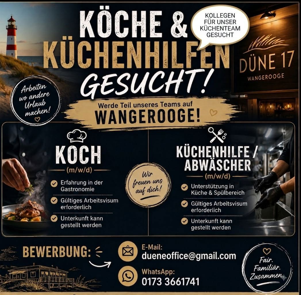 Köche & Küchenhilfen (m/w/d) gesucht — Wangerooge