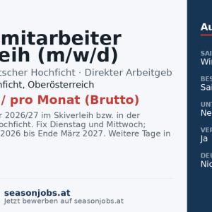 Kassenmitarbeiter Skiverleih (m/w/d) — Klaffer am Hochficht, Oberösterreich